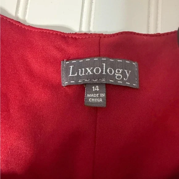 Luxology Red Lace Shift Dress size 14 3/4 sleeve Elegant (229) - Picture 4 of 8